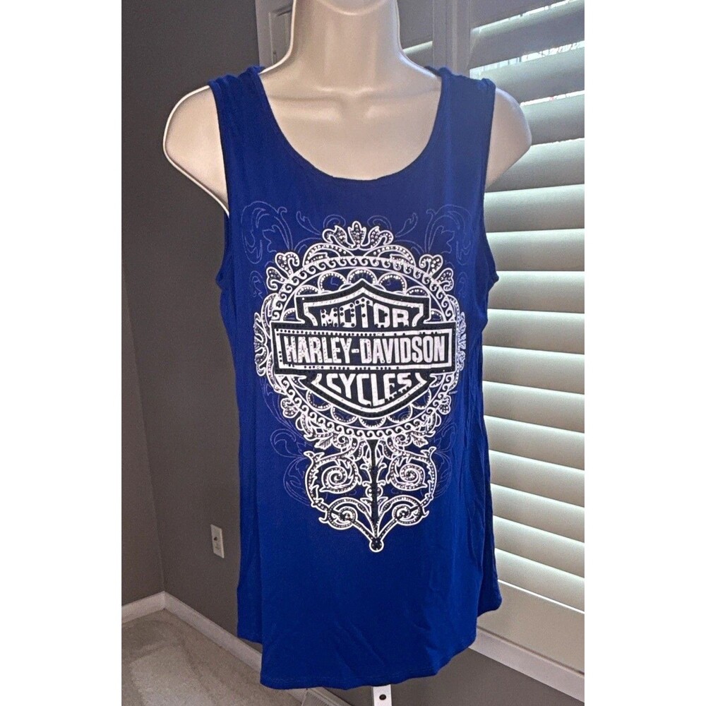 Harley-Davidson Motor Cycles Blue Womens Sleeveless Tank Top Size L